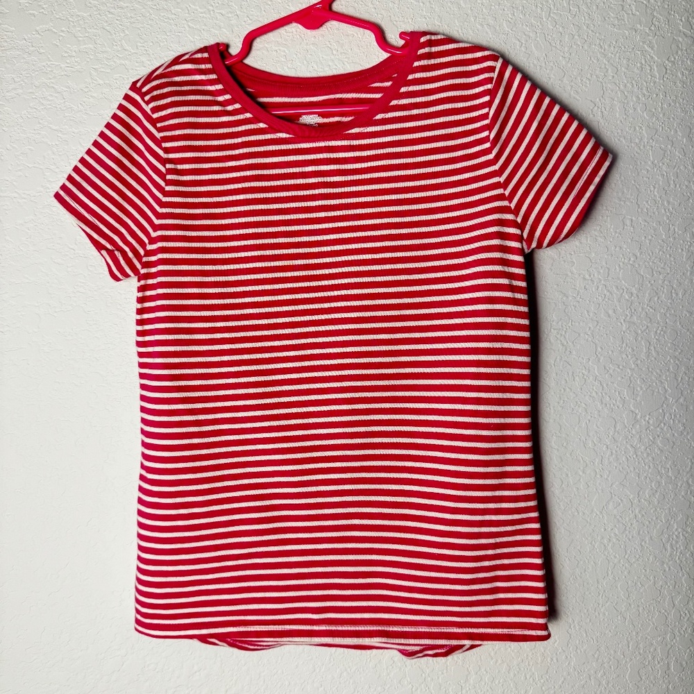 Members Mark Girls Hot Pink and White Striped Tshirt, Size M (7 / 8 )